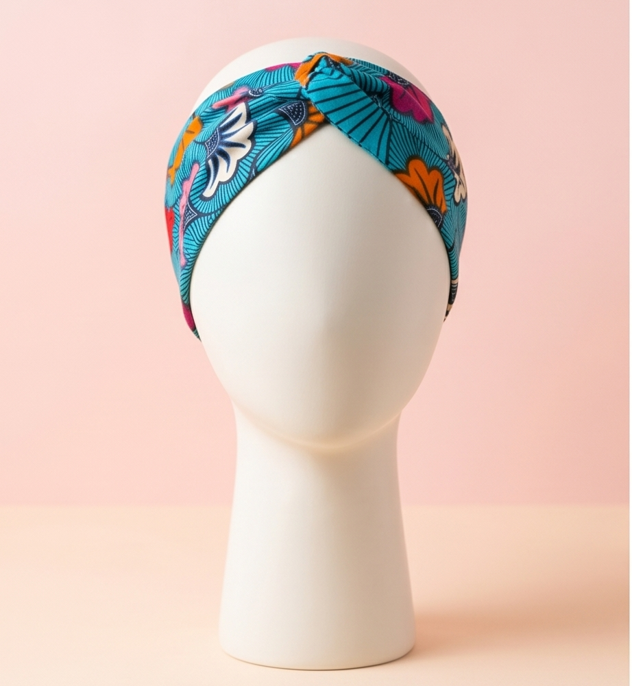 Headband – Fleurs fond bleu